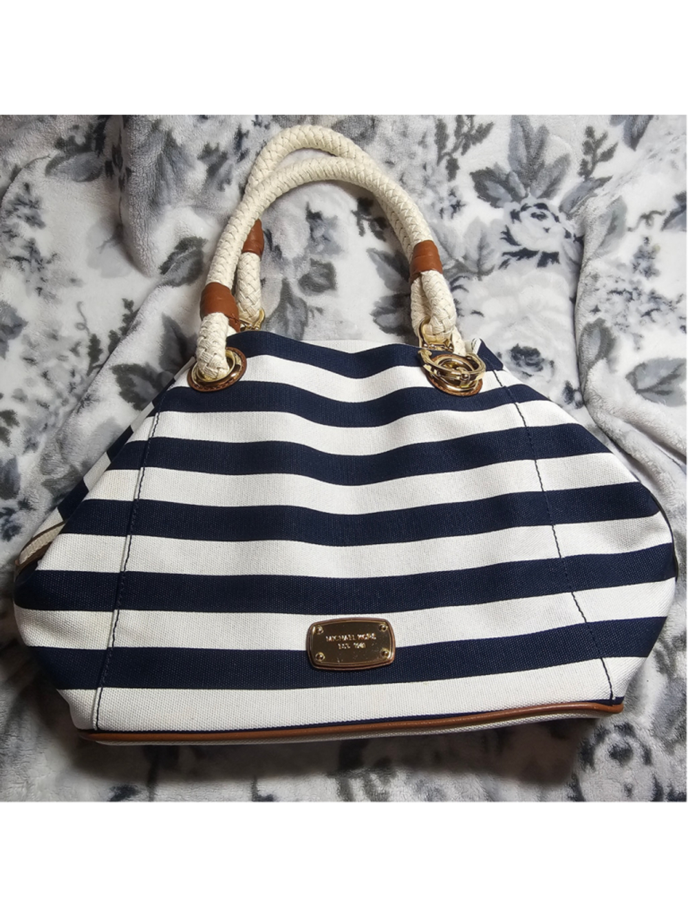 EUC Michael Kors Nautical Striped Canvas Rope Handle Tote Bag